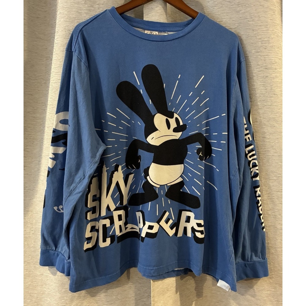 Disney Oswald‎ the Lucky Rabbit Sky Scrappers Blue Long Sleeve T-Shirt Mens XXL